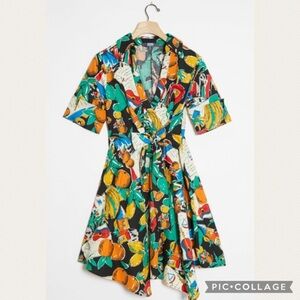 :Price Firm: Anthro Eva Franco Alejandra Faux Wrap Mini Dress in Black Motif